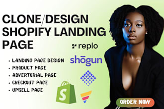clone or design shopify landing page using replo, pagefly, gempages and shogun
