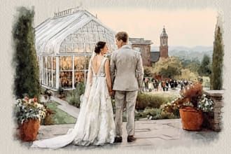 watercolor couple marriage engagement wedding portrait wall art gift