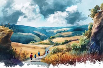 make a watercolor landscape illustration