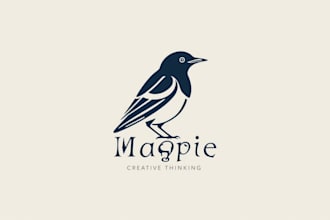 design an elegant magpie logo with my creative thinking