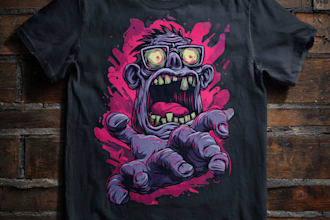 an amazing retro horror cartoon illustration for your tshirt design