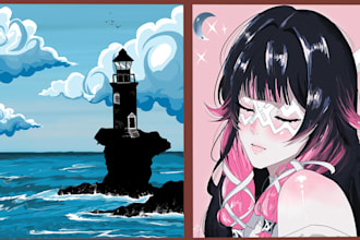 draw digital anime pfp art or wallpaper landscape