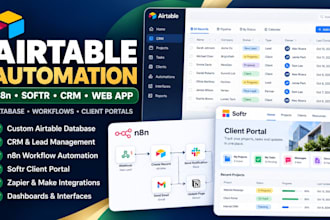 build airtable n8n automation database and design  softr webapp crm system