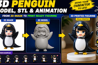 create 3d printable penguin, toy figurines stl 3mf model for printing