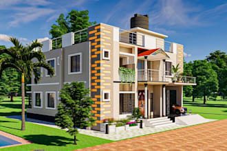 render beautiful 3d apartments, plot layout design, modern duplex, house render
