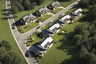 design 3d residential community,suburban housing development,aerial neighborhood