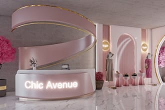 craft modern 3d clothing store interior, retail showroom render,shopfront design