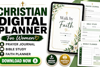 design a women christian digital planner prayer journal and bible study workbook