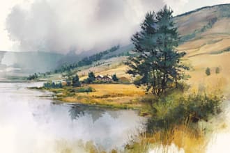 draw a watercolor landscape illustration