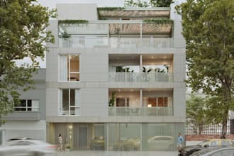 do 3d photomontage rendering, facade residence building, parking and roof garden