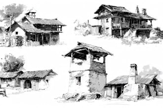 sketch houses and buildings