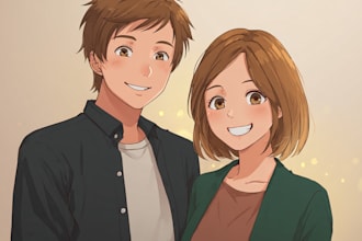 draw anime cartoon portraits simple, couples, families pfp