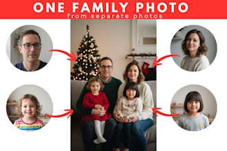 create a realistic family photo from separate photos