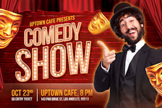do open mic night show, standup comedy, laugh karaoke party flyer poster, ticket