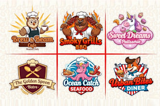 design cartoon food logo restaurant or bbq,fast food business
