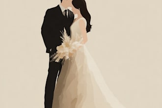 draw flat minimalist wedding couple portrait