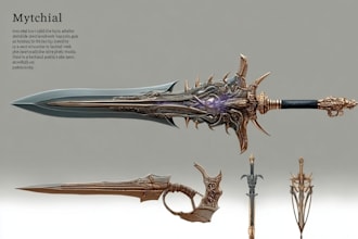 design concept art of weapons and items