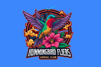 draw logo of flaying hummingbird bird colorful style mascot design