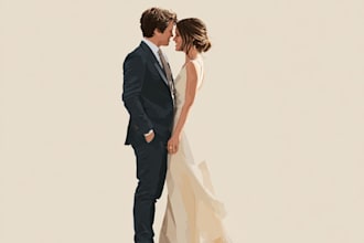 draw flat minimalist wedding couple portrait