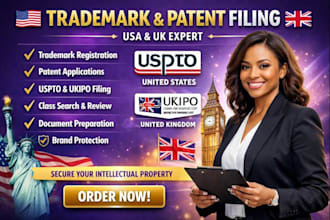 file trademark and patent applications in USA and UK