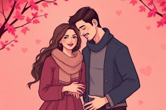 illustrate a romantic family couple portrait