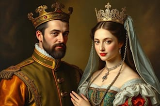 create a royal couple portrait in renaissance painting style