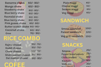 design a modern restaurant menu or cafe menu