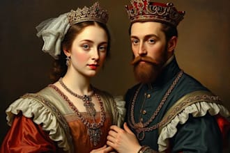 create a royal couple portrait in renaissance painting style