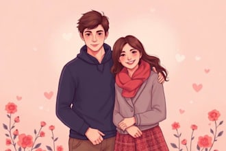 illustrate a romantic family couple portrait