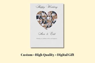 create a custom heart puzzle photo collage for wedding or anniversary gift