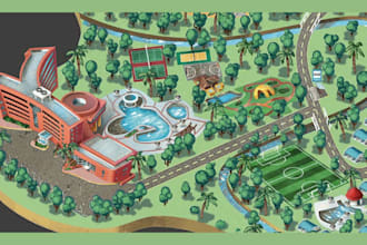 design 3d isometric, festival, event, map illustrations campground site plan