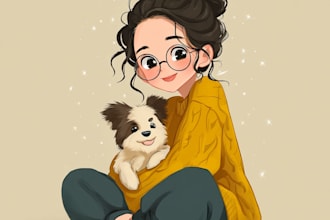 do custom cartoon pet portrait dog cat animal cartoon