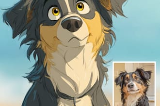 draw your lovely pet into disney cartoon portrait