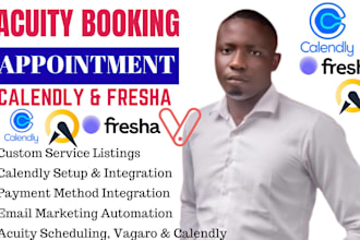 setup acuity scheduling, calendly, square and vagaro for booking appointments