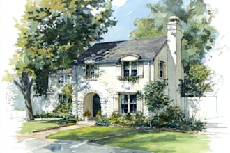 draw watercolor painting of your home, house, or building