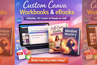 design canva workbook, self help ebook 3d cover design for etsy digital product