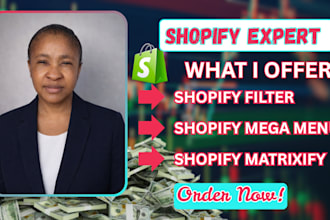 setup shopify filter, shopify mega menu, matrixify, navigation, metafields