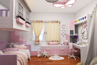 revamp 3d modern kids room,toddler design, interior setup, cgi furniture layout