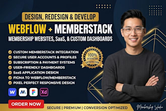webflow memberstack membership websites saas, webflow memberstack dashboard