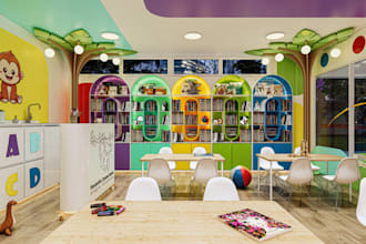 redesign 3d learning center, render playing area,kids playstation, furniture set