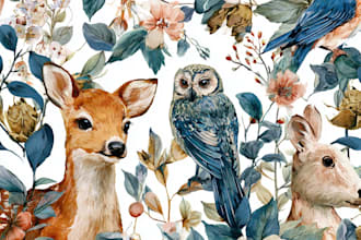 do seamless pattern watercolor with animals, print design