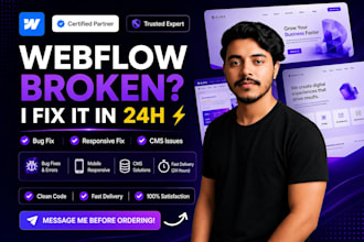 fix webflow bugs, responsiveness and cms issues in 24 hours