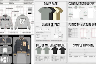 do clothing tech pack technical flat sketches illustration hoodie tech pack