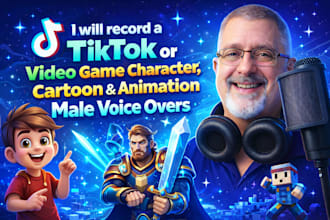 record a tiktok or video game character, cartoon and animation male voice overs