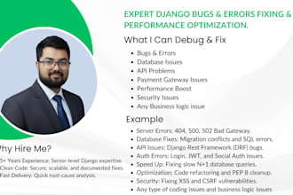 fix django bugs, errors, and optimization professionally