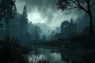 mystical horror dark environment concept art or landscape
