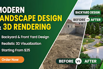 design modern landscape, backyard, front yard and garden with 3d rendering