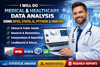 do medical, healthcare data analysis using spss, stata, r, python, minitab