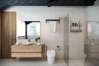 design modern bathroom with realistic render