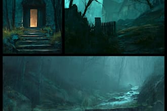 do mystical horror dark environment concept art or landscape